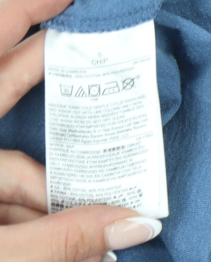 Gap Women's Blue Short Sleeve Embroidered Blouse S