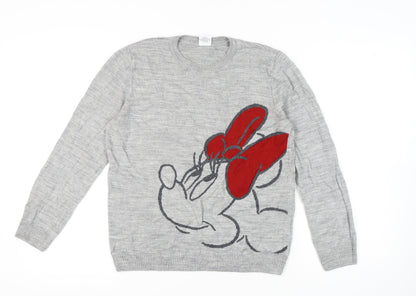 Disney Women's Grey Minnie Mouse Pullover Jumper Size 14