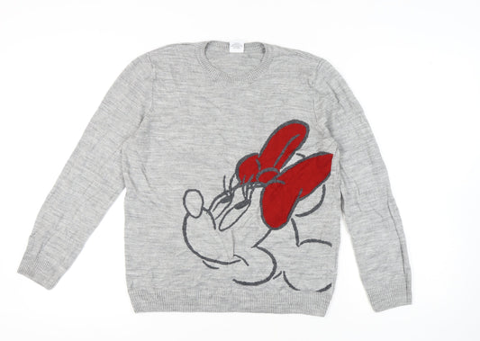 Disney Women's Grey Minnie Mouse Pullover Jumper Size 14