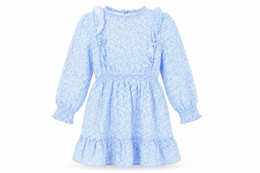 Marks and Spencer Girls Blue Floral Long Sleeve Dress 9-10 Y