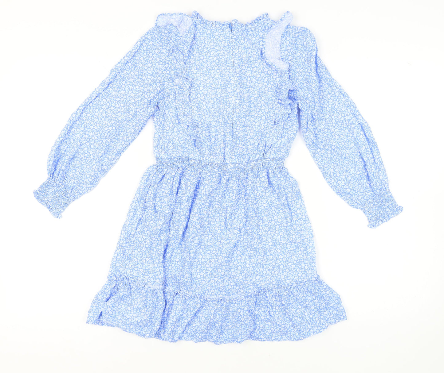 Marks and Spencer Girls Blue Floral Long Sleeve Dress 9-10 Y