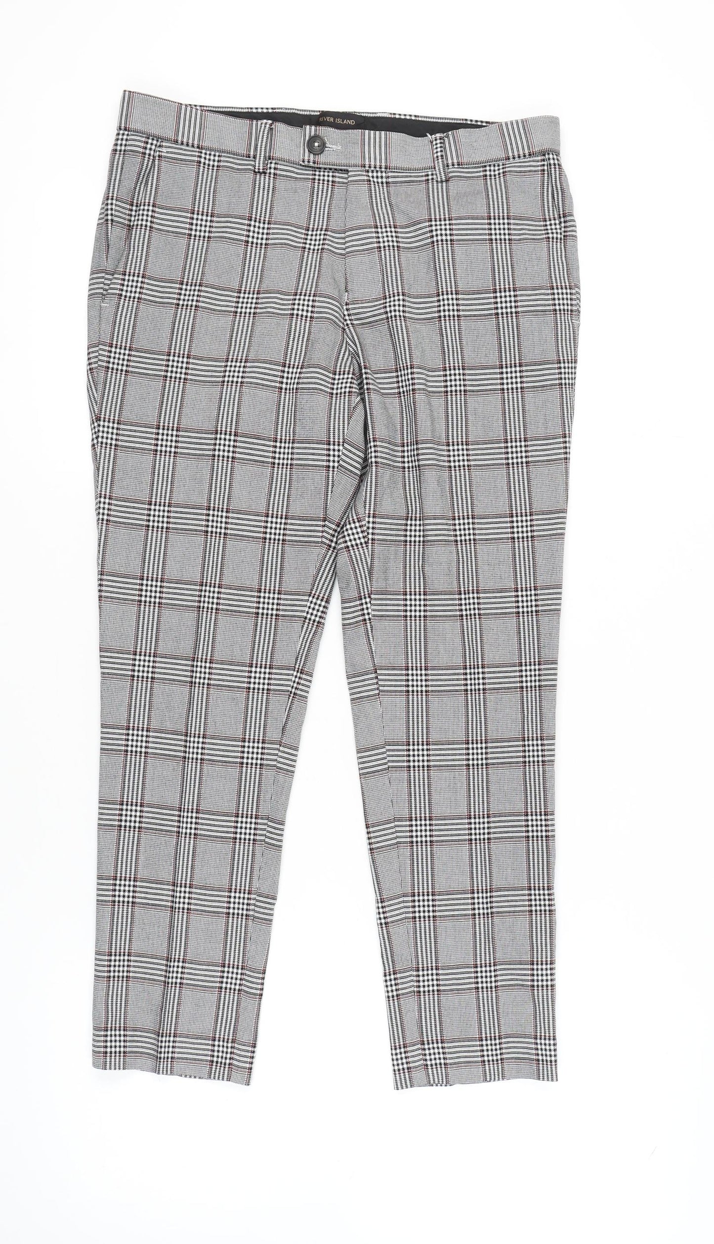 River Island Men's Grey Check Trousers, Size 32