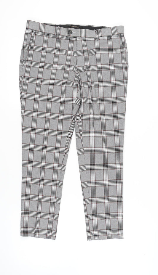 River Island Men's Grey Check Trousers, Size 32