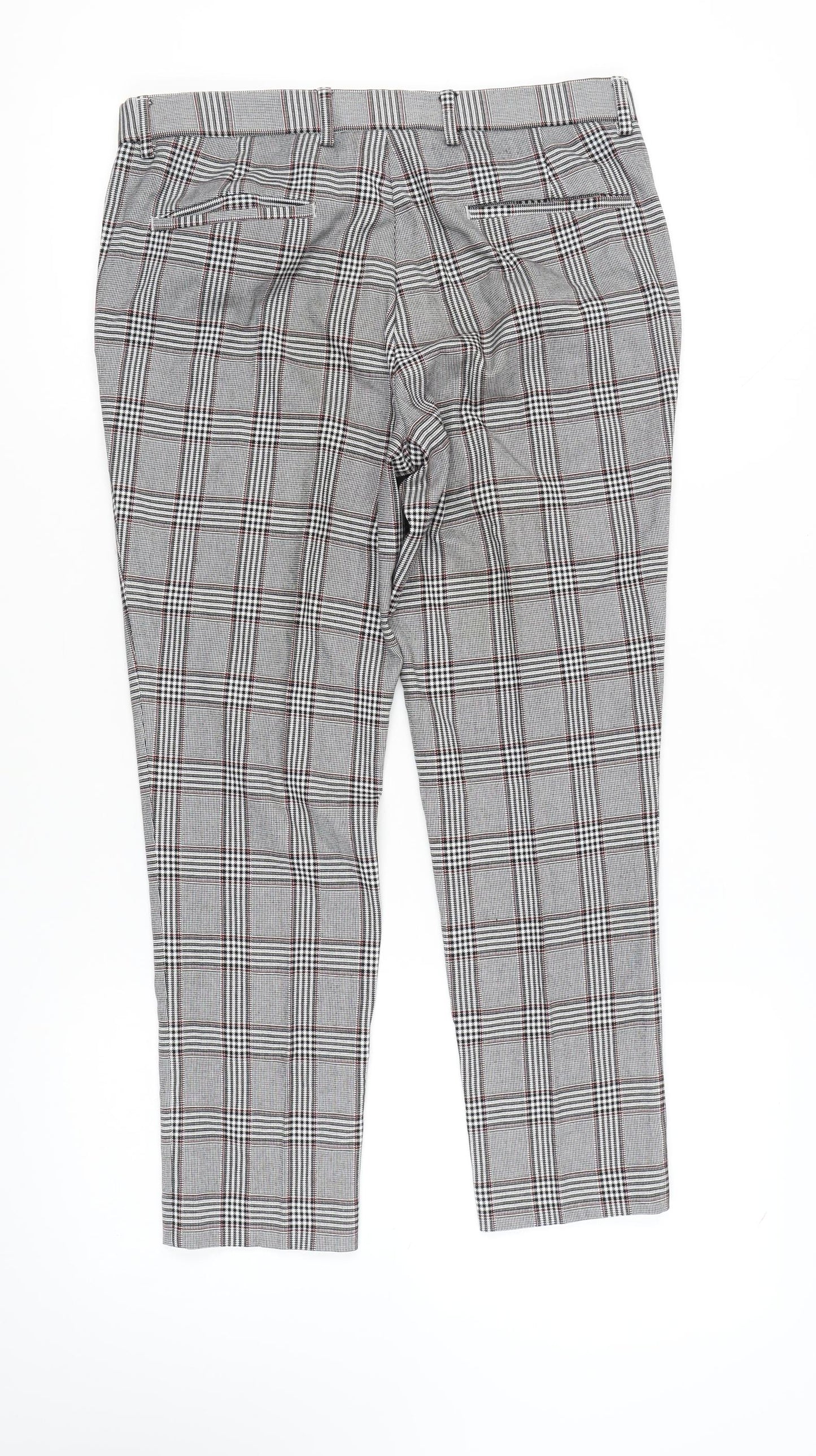 River Island Men's Grey Check Trousers, Size 32