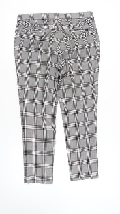 River Island Men's Grey Check Trousers, Size 32