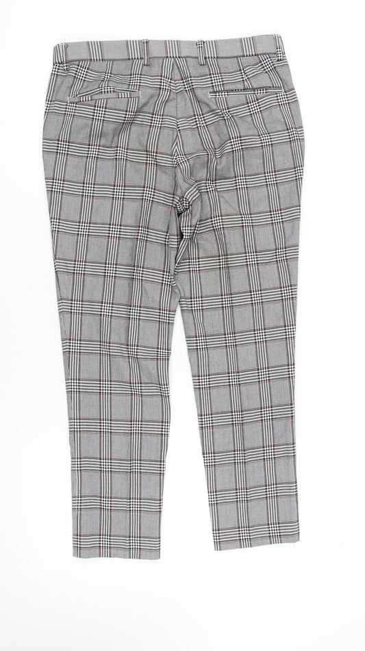 River Island Men's Grey Check Trousers, Size 32