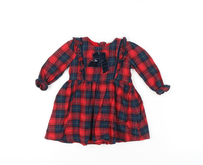 River Island Girls Red Plaid Fit & Flare Dress 6-9 Months