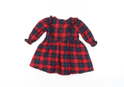 River Island Girls Red Plaid Fit & Flare Dress 6-9 Months