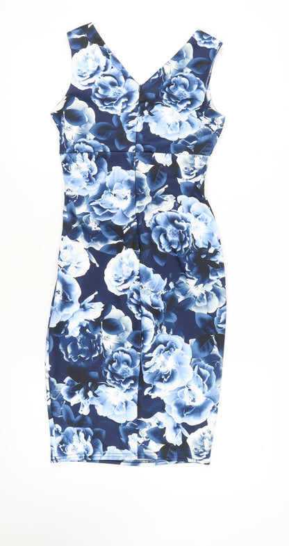 Jessica Wright Women's Blue Floral Bodycon Dress Size 10