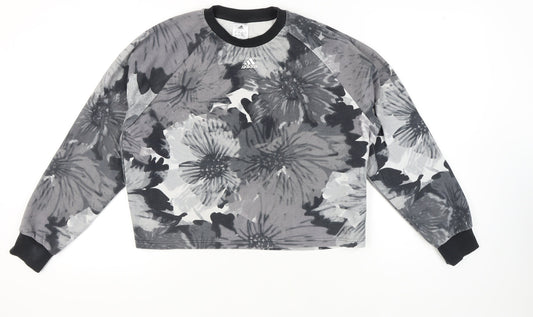 Adidas Women's Grey Floral Pullover M Sweatshirt