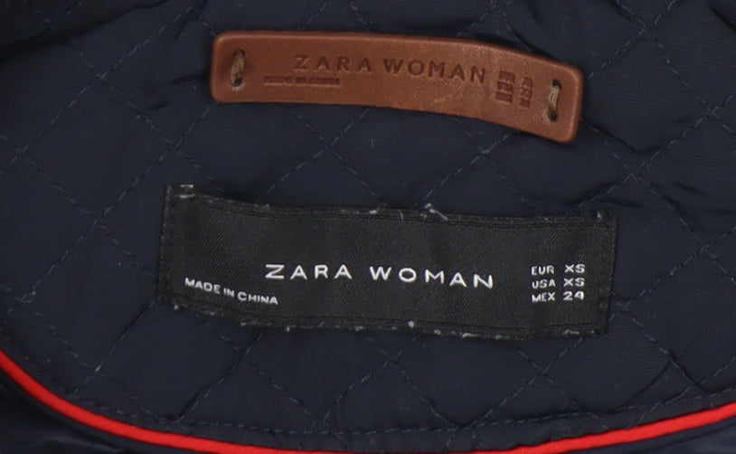 Womens UK Size XS Zara Woman Blue Quilted Coat