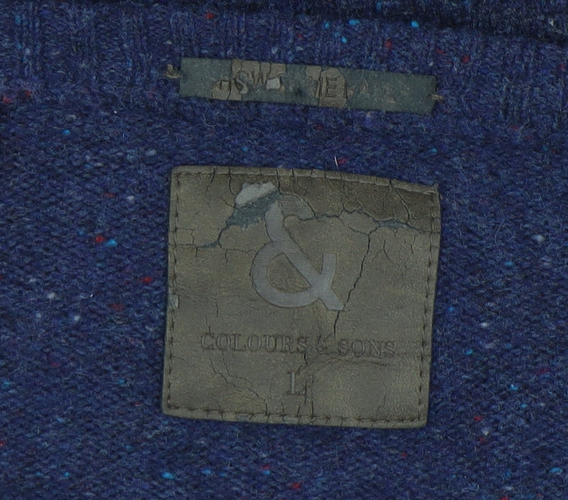 Colours & Sons Men's Grey Blue Wool Pullover Jumper
