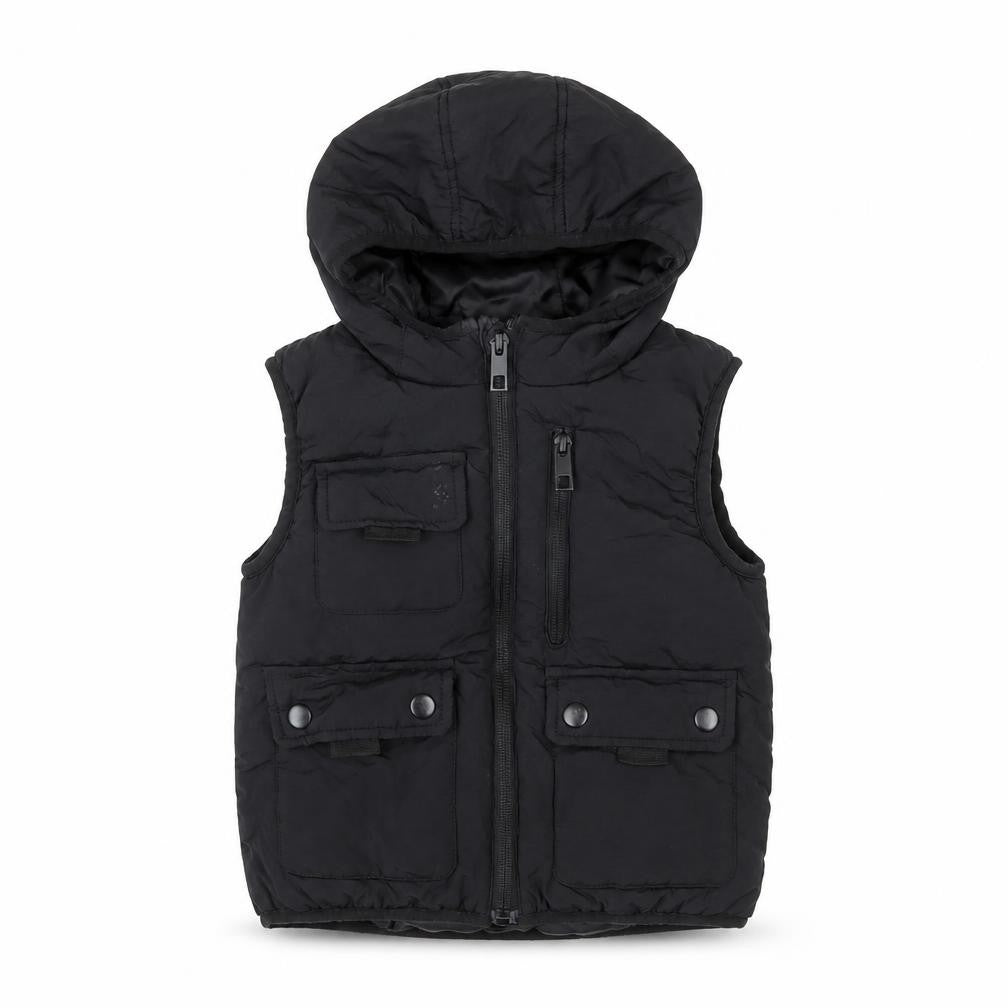 Outerwear Boys Black Sleeveless Hooded Jacket 4 Years