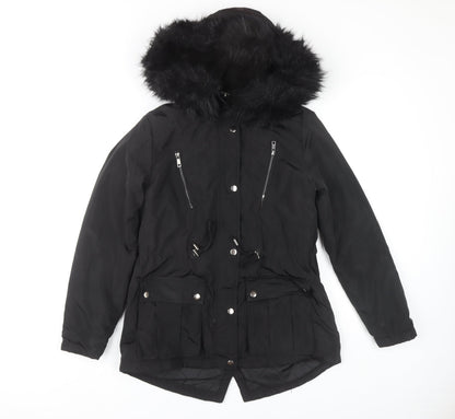 Womens UK Size 8 New Look Black Parka Coat