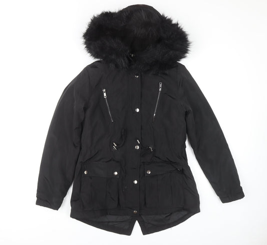 Womens UK Size 8 New Look Black Parka Coat