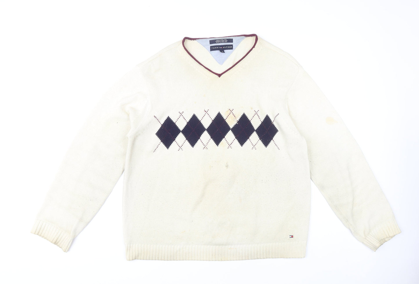 Tommy Hilfiger Men's White M Pullover V-Neck Jumper