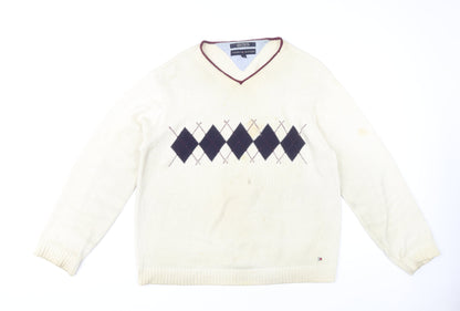 Tommy Hilfiger Men's White M Pullover V-Neck Jumper