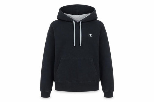 Front view of Champion unisex black pullover hoodie small