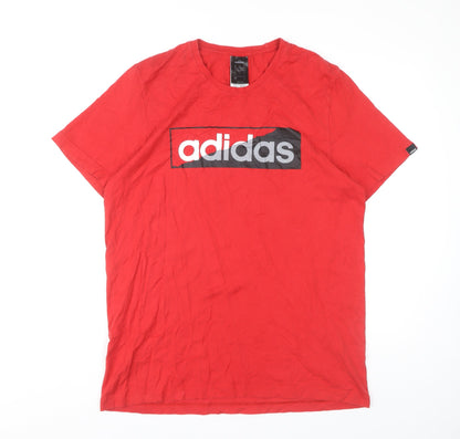 Adidas Men's Red T-Shirt, Medium, Crew Neck, Logo