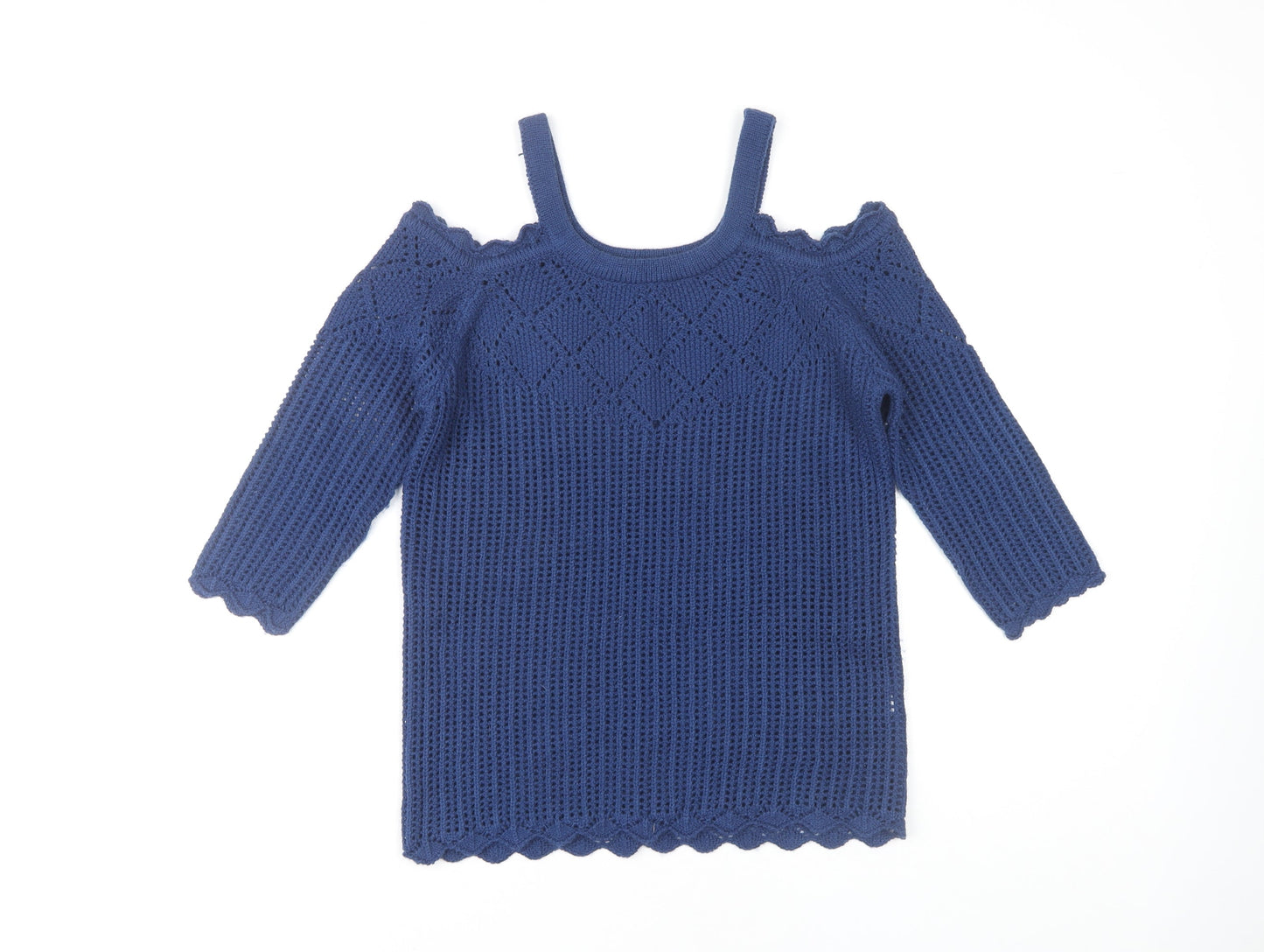 B. YOU Women's Blue Geometric Open-Knit Pullover Jumper