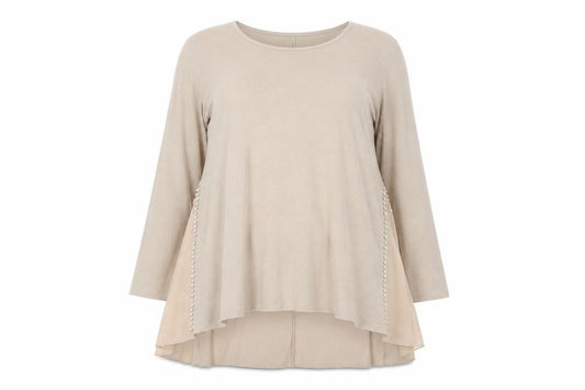 Front view of Roman Women's Beige Beaded Long Sleeve Top -, size L