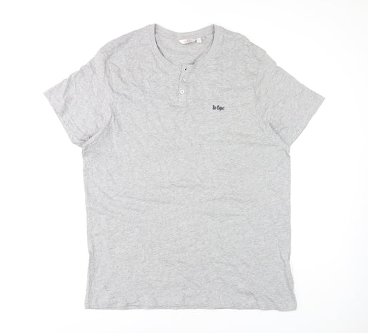 Lee Cooper Men's Grey Henley T-Shirt, 2XL, Cotton Blend