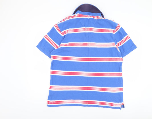 Marks and Spencer Men's Blue Striped Polo L