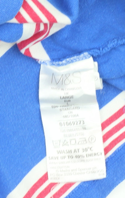 Marks and Spencer Men's Blue Striped Polo L