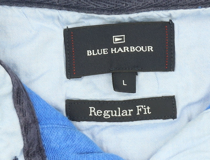 Marks and Spencer Men's Blue Striped Polo L