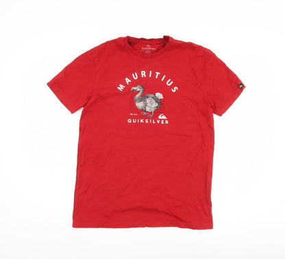 Quiksilver Men's Red Cotton T-Shirt M Crew Neck Logo