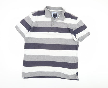 GAZMAN Men's Grey Striped Polo Shirt Size M