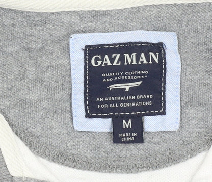 GAZMAN Men's Grey Striped Polo Shirt Size M