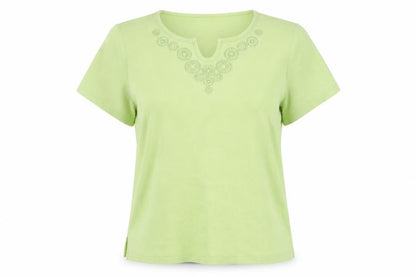 Bonmarché Women's Green Embroidered T-Shirt - L