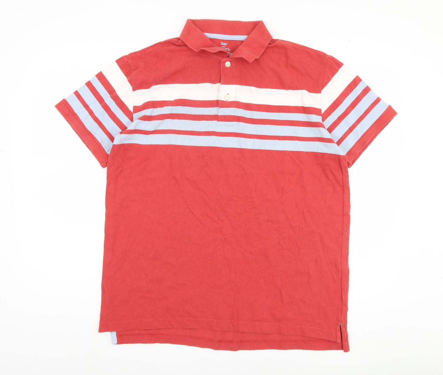 Gap Men's Red Striped Polo Shirt L Casual Cotton