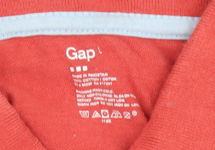 Gap Men's Red Striped Polo Shirt L Casual Cotton