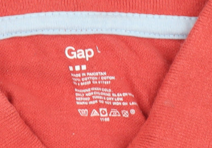 Gap Men's Red Striped Polo Shirt L Casual Cotton