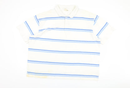 Cotton Traders Men's 3XL White Striped Polo Shirt
