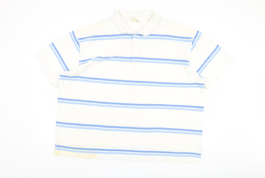 Cotton Traders Men's 3XL White Striped Polo Shirt