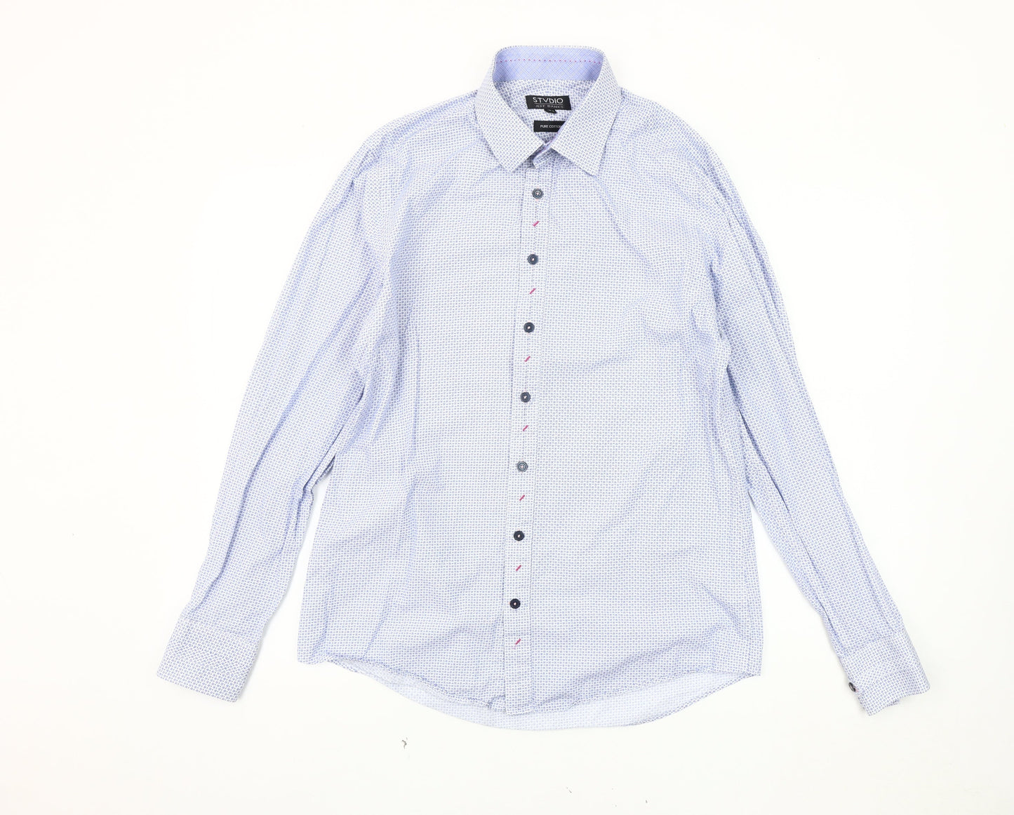 Stvdio by Jeff Banks Men's Blue Geometric Shirt 15.5