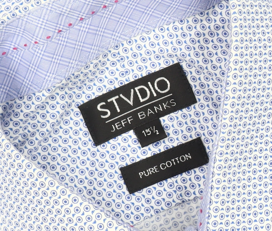 Stvdio by Jeff Banks Men's Blue Geometric Shirt 15.5