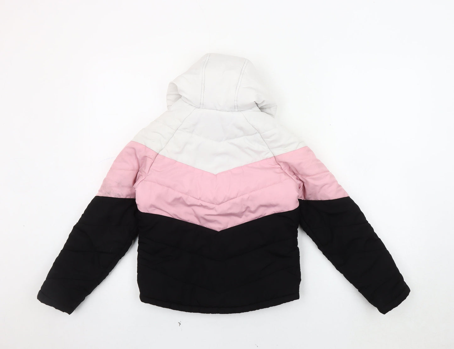 USA Pro Girls' Puffer Jacket, Black/Pink/White, 7-8 Years