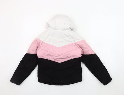 USA Pro Girls' Puffer Jacket, Black/Pink/White, 7-8 Years