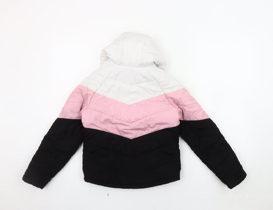 USA Pro Girls' Puffer Jacket, Black/Pink/White, 7-8 Years