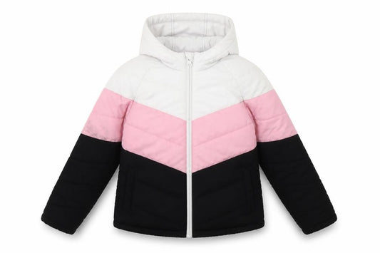 USA Pro Girls' Puffer Jacket, Black/Pink/White, 7-8 Years