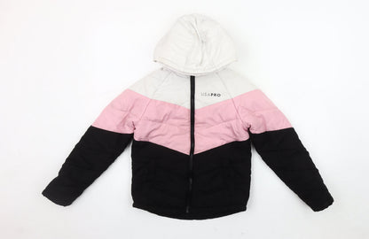 USA Pro Girls' Puffer Jacket, Black/Pink/White, 7-8 Years