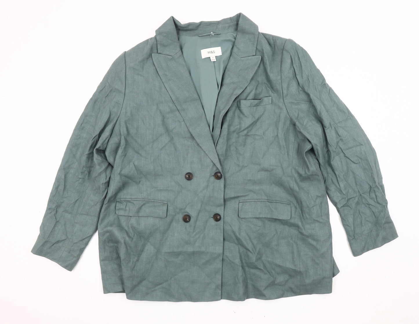Marks and Spencer Green Linen Blazer Women Size 24