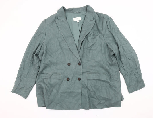 Marks and Spencer Green Linen Blazer Women Size 24
