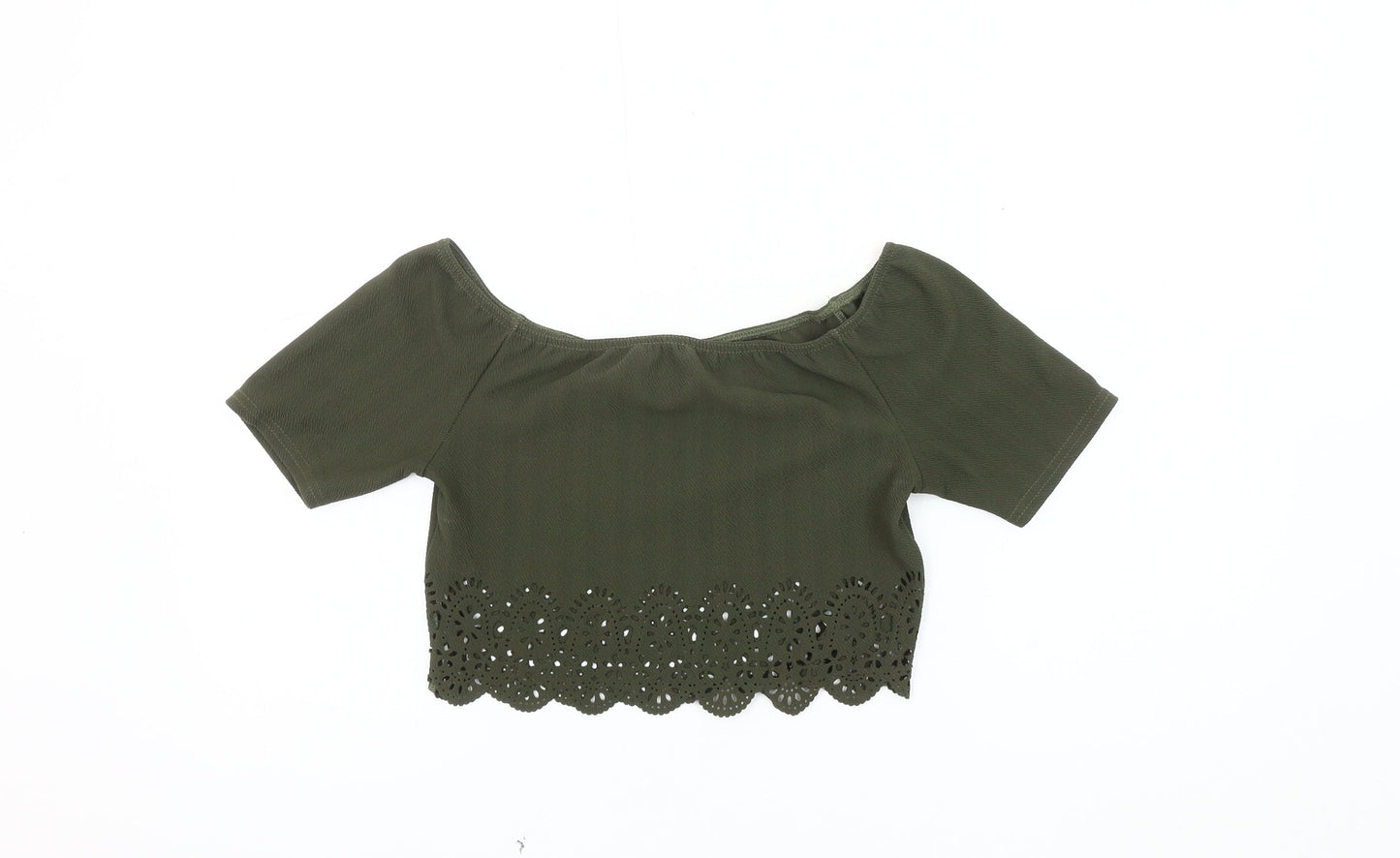 Boohoo Women’s Green Cropped Off Shoulder Top Size 12