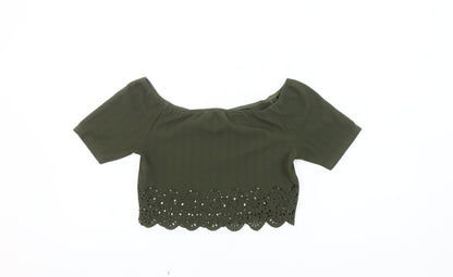 Boohoo Women’s Green Cropped Off Shoulder Top Size 12