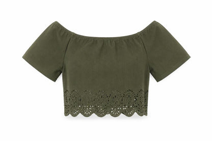 Womens UK Size 12 Boohoo Green Cropped Blouse
